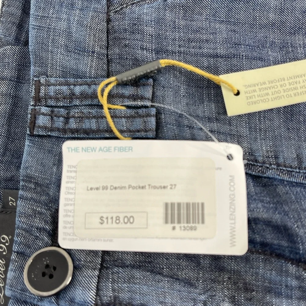 Level 99 Blue Denim Picket Tencel and Linen Trousers Size 27 NWT - Picture 11 of 13